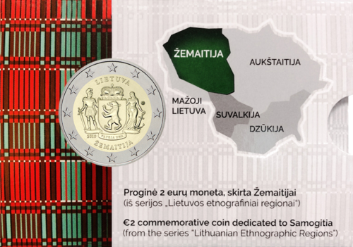 2019 Литва Žemaitija Монета с номинал 2 евро върху карта (3)