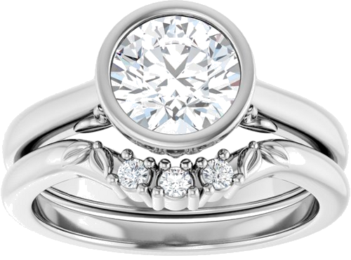 Sužadėtuvių Žiedas „Bezel-Set“ 585 Baltojo Aukso Round 7mm (8)