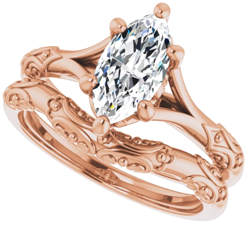 Sužadėtuvių Žiedas „Solitaire Sculptural“ 14k rose gold Marquise 10mm x 5mm (10)