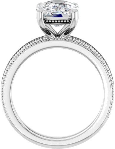 Sužadėtuvių Žiedas „Solitaire Milgrain“ 14k white gold Elongated Cushion 10mm x 8mm (7)