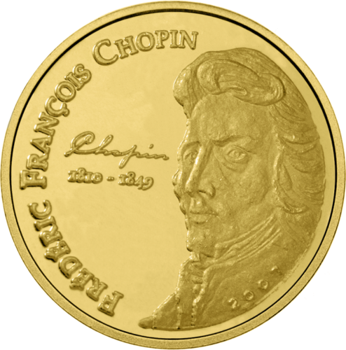 2007 Dramblio Kaulo Krantas Frederikas Šopenas 1500 frankų auksinė moneta (1)