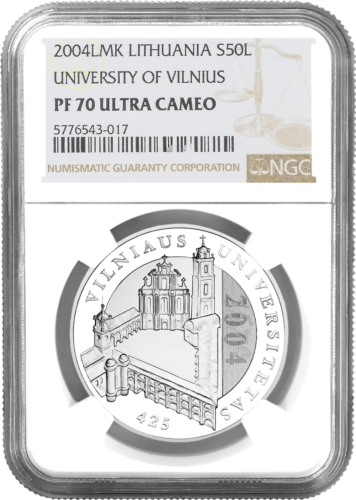 2004 Литва Вильнюсский университет 50 литов серебряная монета PF 70 ULTRA CAMEO (1)