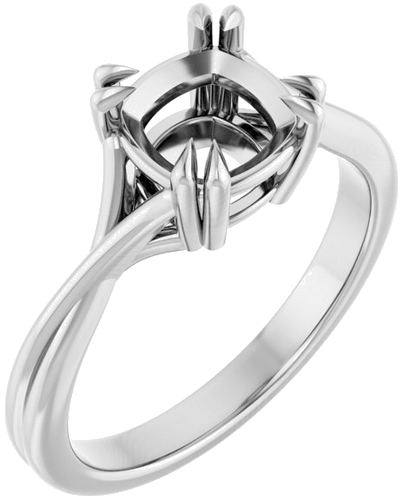 Sužadėtuvių Žiedas „Double Claw-Prong Solitaire Criss-Cross“ 14k white gold Cushion 7mm (1)
