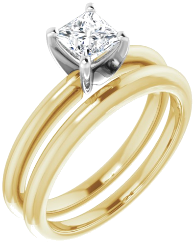 14K Yellow   White  4.5x4.5 mm Square Solitaire Engagement Ring Mounting (6)