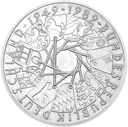 10 marku Vācijas Federatīvās Republikas 40. gadadiena 1989 Sudraba monēta (1)