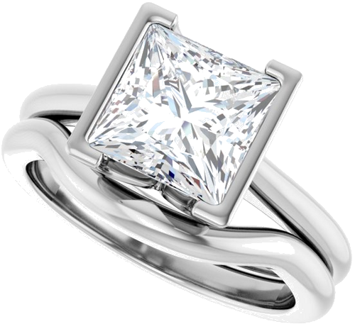 Sužadėtuvių Žiedas „Half-Bezel Solitaire“ 14k white gold Square 7.5mm (10)