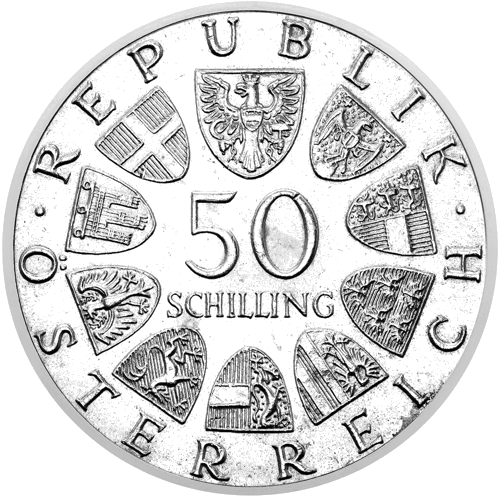 50 шилинга Д-р Теодор Кьорнер 1973 Австрия сребърна монета (2)