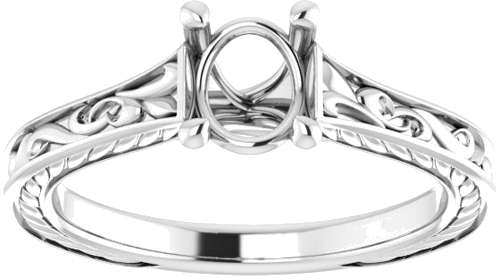 Sužadėtuvių Žiedas „Scroll Solitaire“ 585 Baltojo Aukso Oval 7mm x 5mm (3)