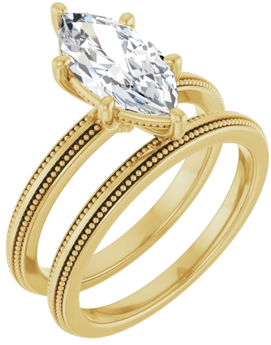 Sužadėtuvių Žiedas „Solitaire Milgrain“ 14k yellow gold Marquise 12mm x 6mm (6)