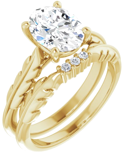 Sužadėtuvių Žiedas „Solitaire Leaf“ 14k yellow gold Oval 9mm x 7mm (6)