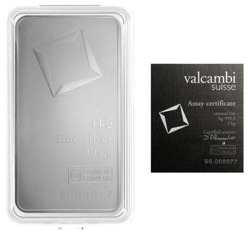 Серебряный слиток 1 кг Valcambi (чеканный) (2)