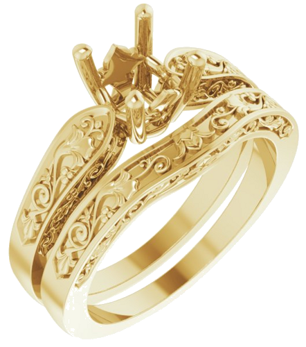 Sužadėtuvių Žiedas „Solitaire Floral“ 14k yellow gold Asscher 5.5mm (6)