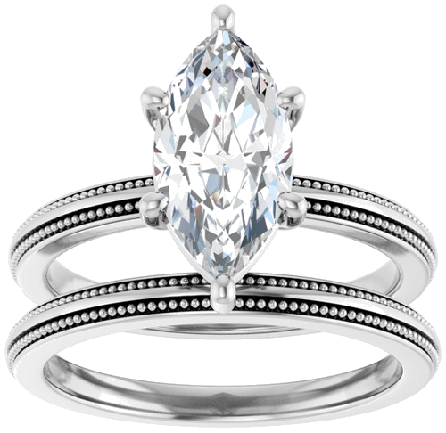 Sužadėtuvių Žiedas „Solitaire Milgrain“ 14k white gold Marquise 12mm x 6mm (8)