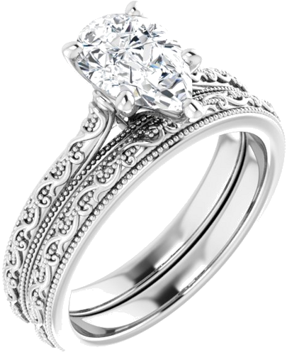 Sužadėtuvių Žiedas „Solitaire Sculptural“ 14k white gold Pear 9mm x 6mm (6)