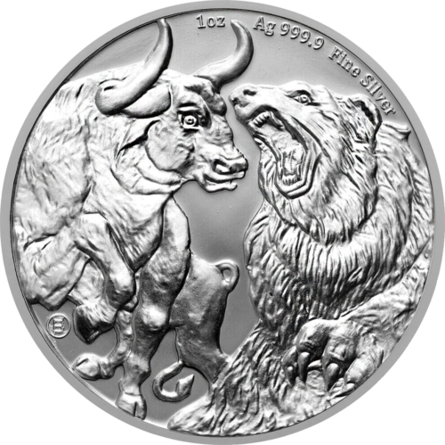 1 oz Бык против Медведя 2023 Чад серебряная монета (1)