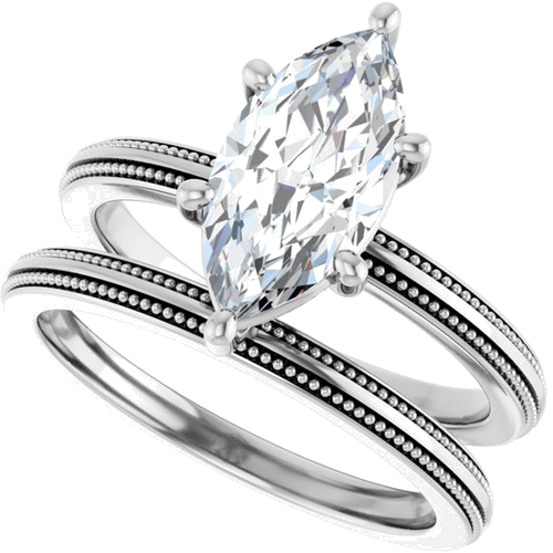 Sužadėtuvių Žiedas „Solitaire Milgrain“ 14k white gold Marquise 12mm x 6mm (10)