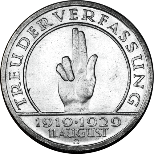 5 Reichsmarks 1929 Weimar Constitution Germany Silver Coin (2)