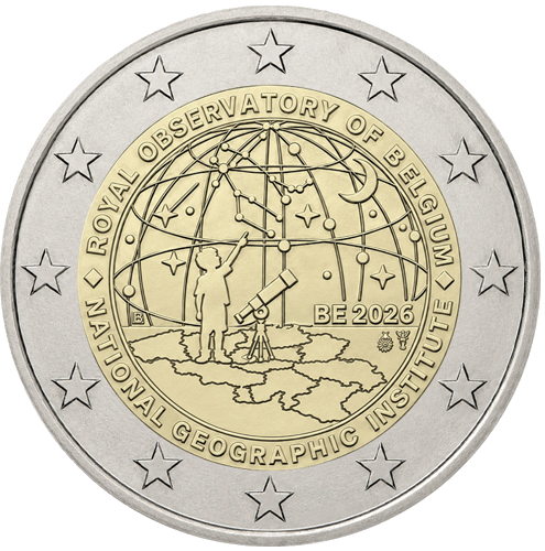 2026 Belgija Geografijos instituto ir Karališkosios observatorijos jubiliejus 2 eurų moneta BU kortelėje (4)