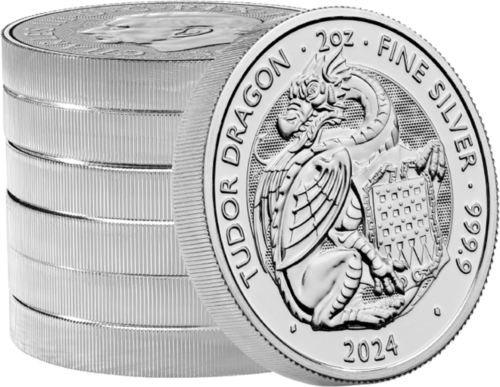 2024 Великобритания Королевские звери Тюдоров: Дракон 2 oz серебряная монета (2)