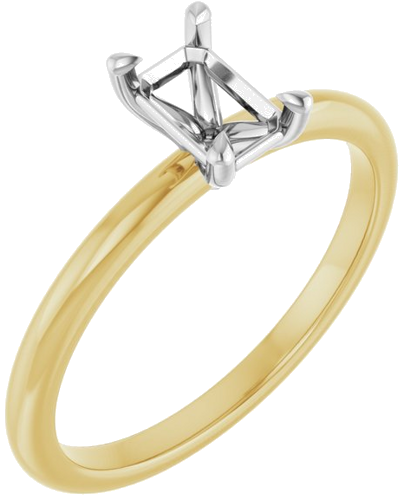 14K Yellow White 6x4 mm Emerald Solitaire Engagement Ring Mounting (1)