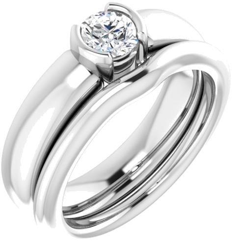 14K White 4.8 mm Round Half Bezel Solitaire Engagement Ring Mounting (6)