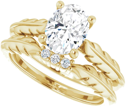 Sužadėtuvių Žiedas „Solitaire Leaf“ 14k yellow gold Oval 8mm x 6mm (10)
