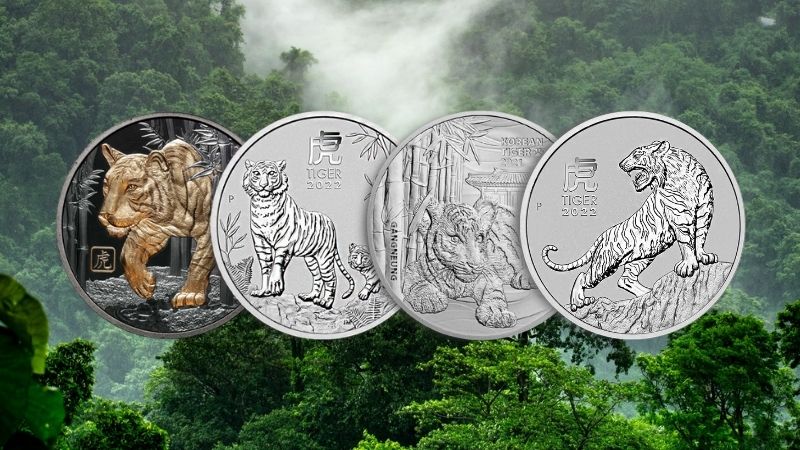 tigro metai 2022 sidabrinės monetos