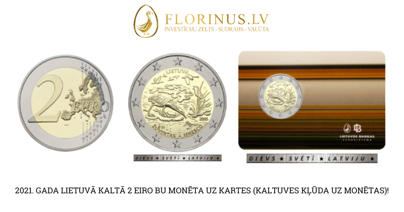 LIETUVA 2 EIRO BU MONĒTA UZ KARTES
