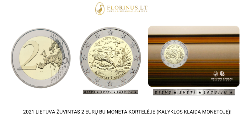 LIETUVA ŽUVINTAS 2 EURŲ BU MONETA KORTELĖJE